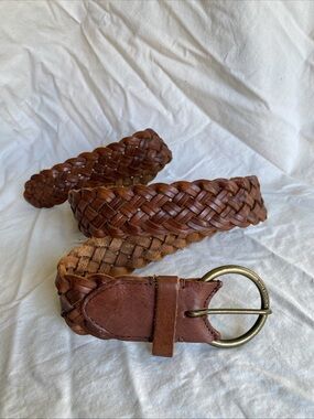 Abercrombie & Fitch Genuine Leather Brown Braided Belt Women's Size M/L Boho
